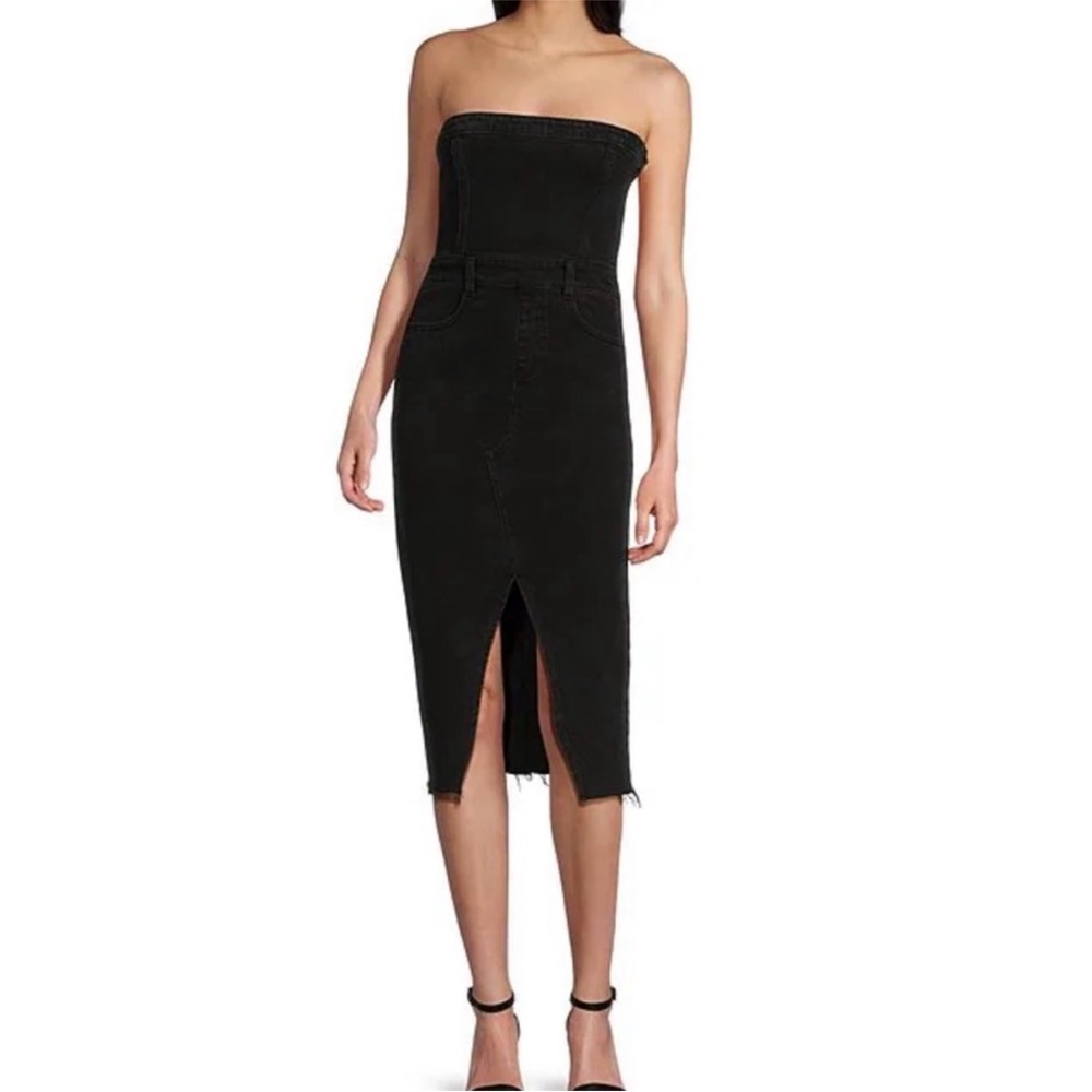 GB Gianni Bini Strapless Denim Midi Jean Dress Faded Black Slit NWT